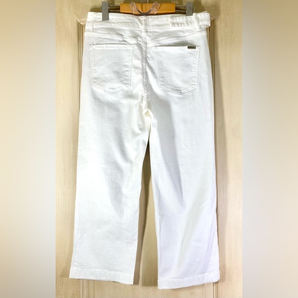 White House Black Market White Pants Wide Leg Sz 10P Zip Belt Office Career NWOT - Picture 5 of 13
